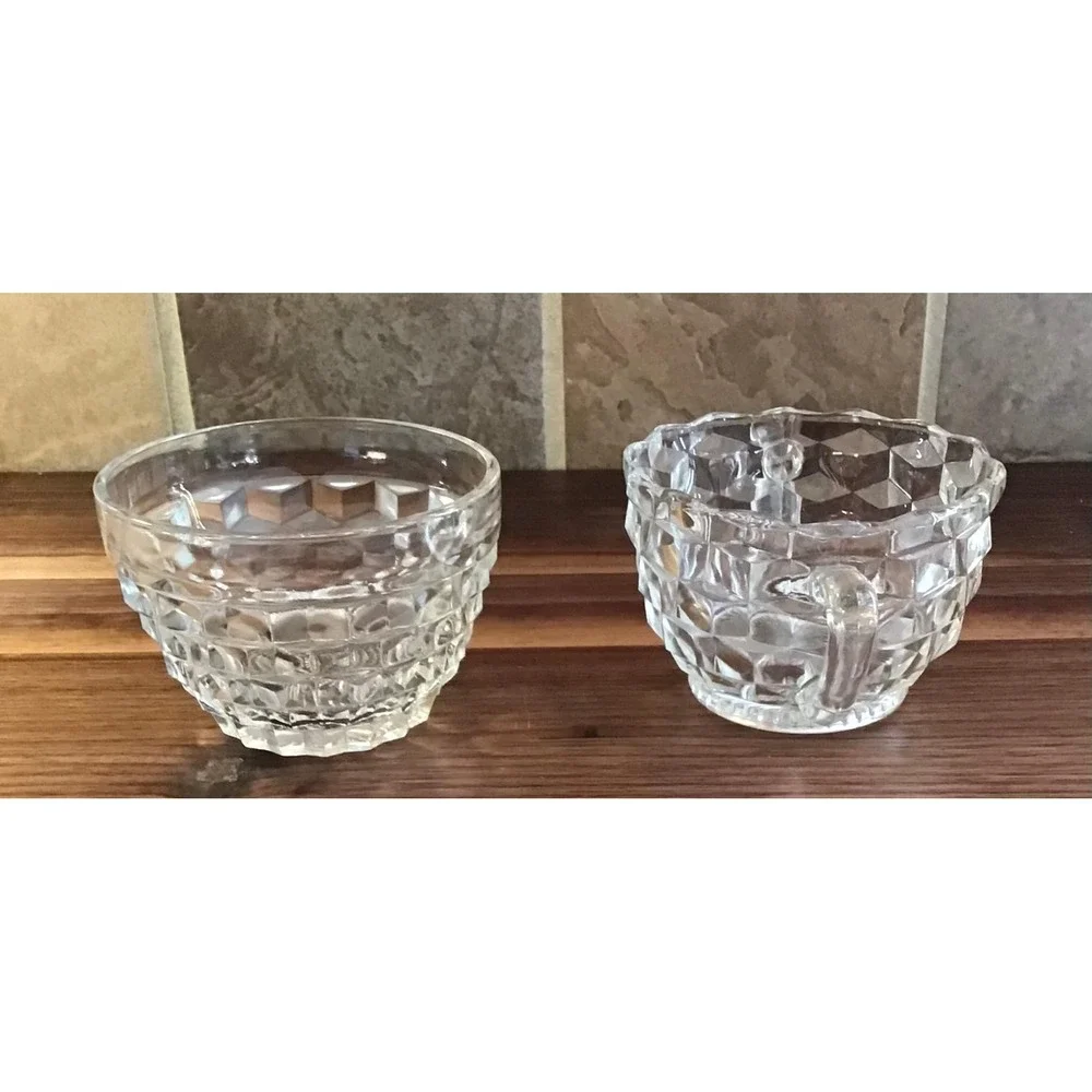 Vintage Fostoria American Clear Glass Creamer & Sugar Bowl Set Trad Mid Century